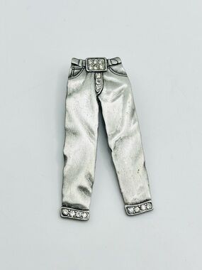 Vintage signed JJ Jonette Jewelry Pewter Rhinestone "Satin Pants" Brooch